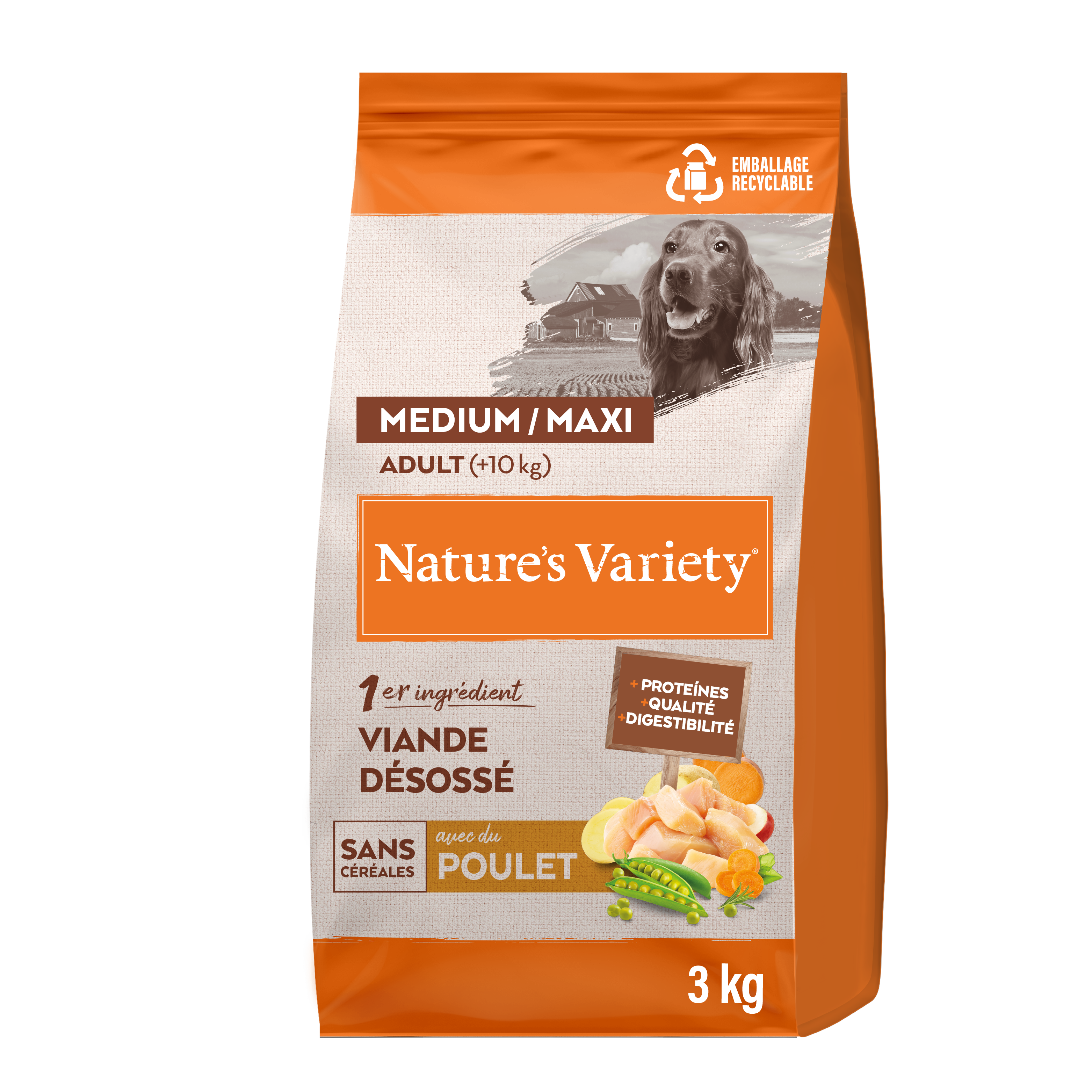 Croquettes pour chien adulte sans céréales medium maxi poulet 3 kg - Nature's Variety - Image 4