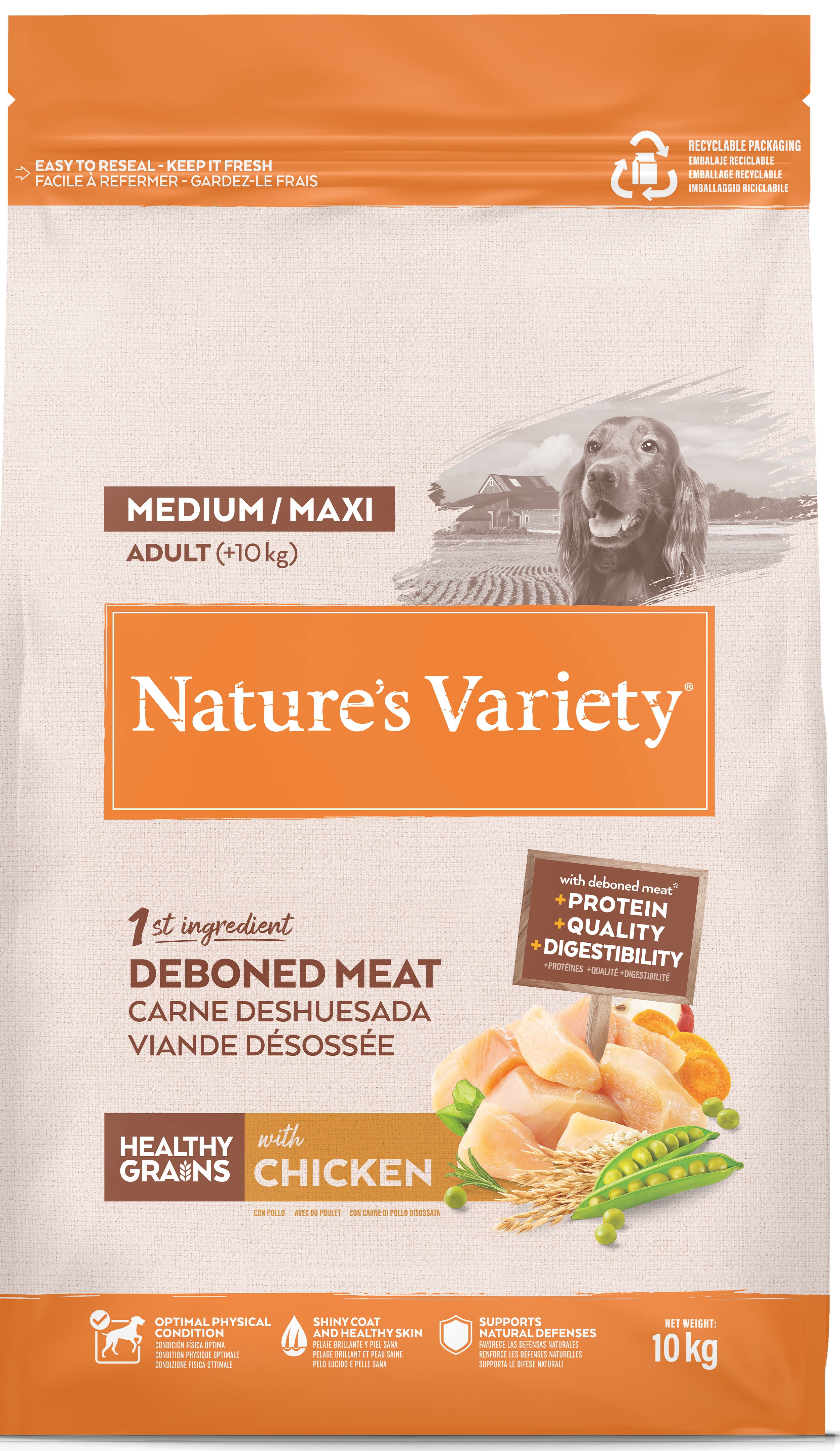Croquettes pour chien adulte avec céréales saines medium maxi poulet 10 kg - Nature's Variety - Image 1