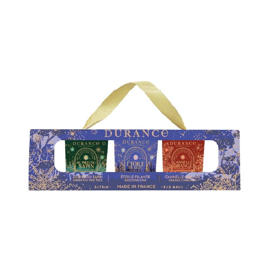 Durance - Coffret 3 bougies 75 gr Au Pied du Sapin - Etoile Filante - Cannelle Orange