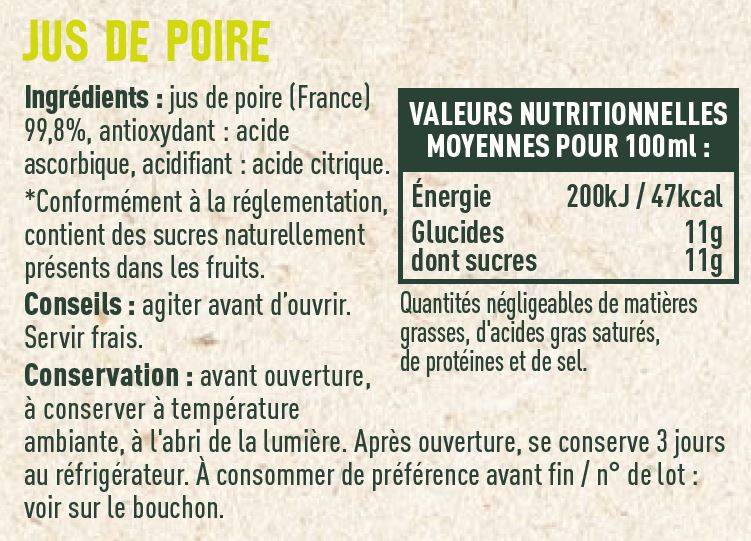 Les Sens du Terroir - Jus de poire 1 L - Les Sens du Terroir