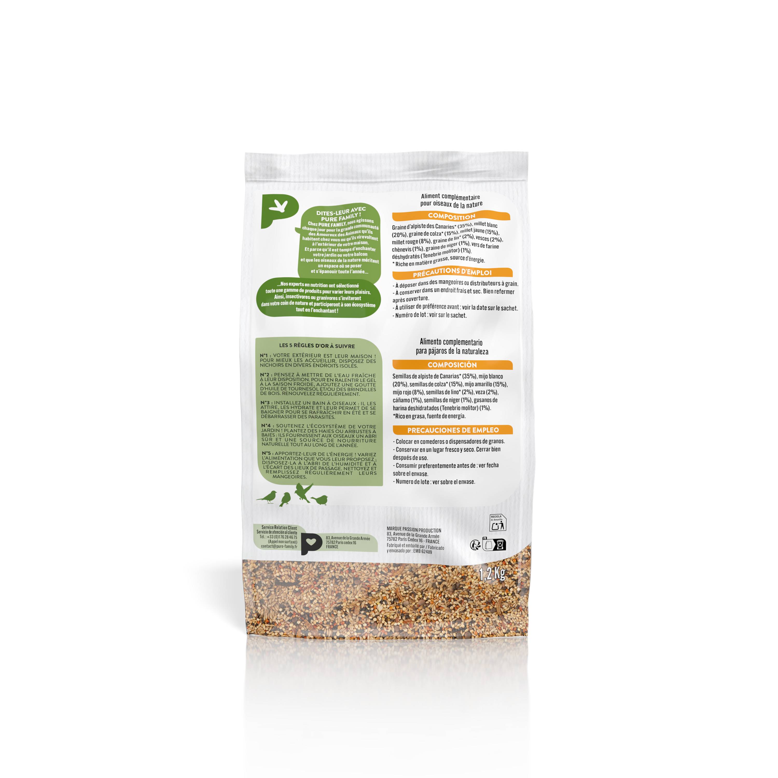 Pure Family - Mélange de graines Mésange / Rouge gorge 1,2 kg - PURE FAMILY - Image 2