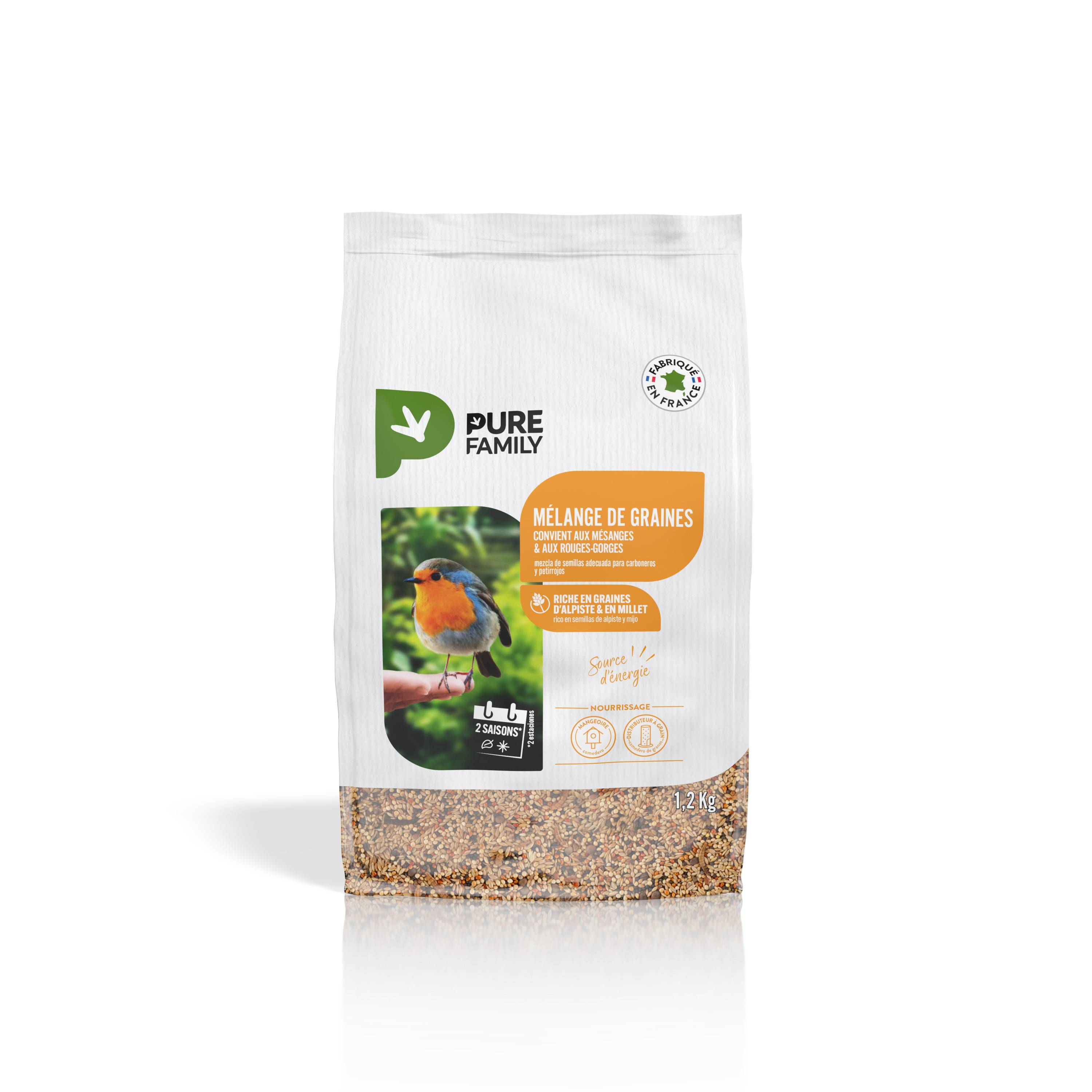 Pure Family - Mélange de graines Mésange / Rouge gorge 1,2 kg - PURE FAMILY - Image 1