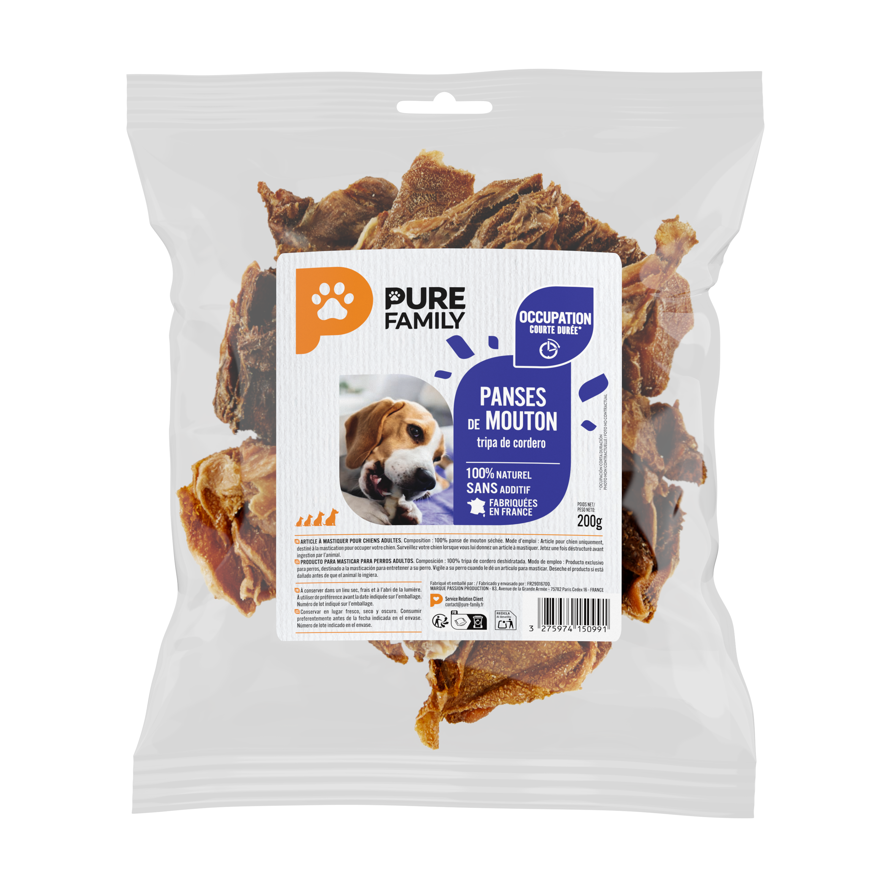 Pure Family - Sachet de friandises panses de mouton pour chien - 200 g - PURE FAMILY - Image 2