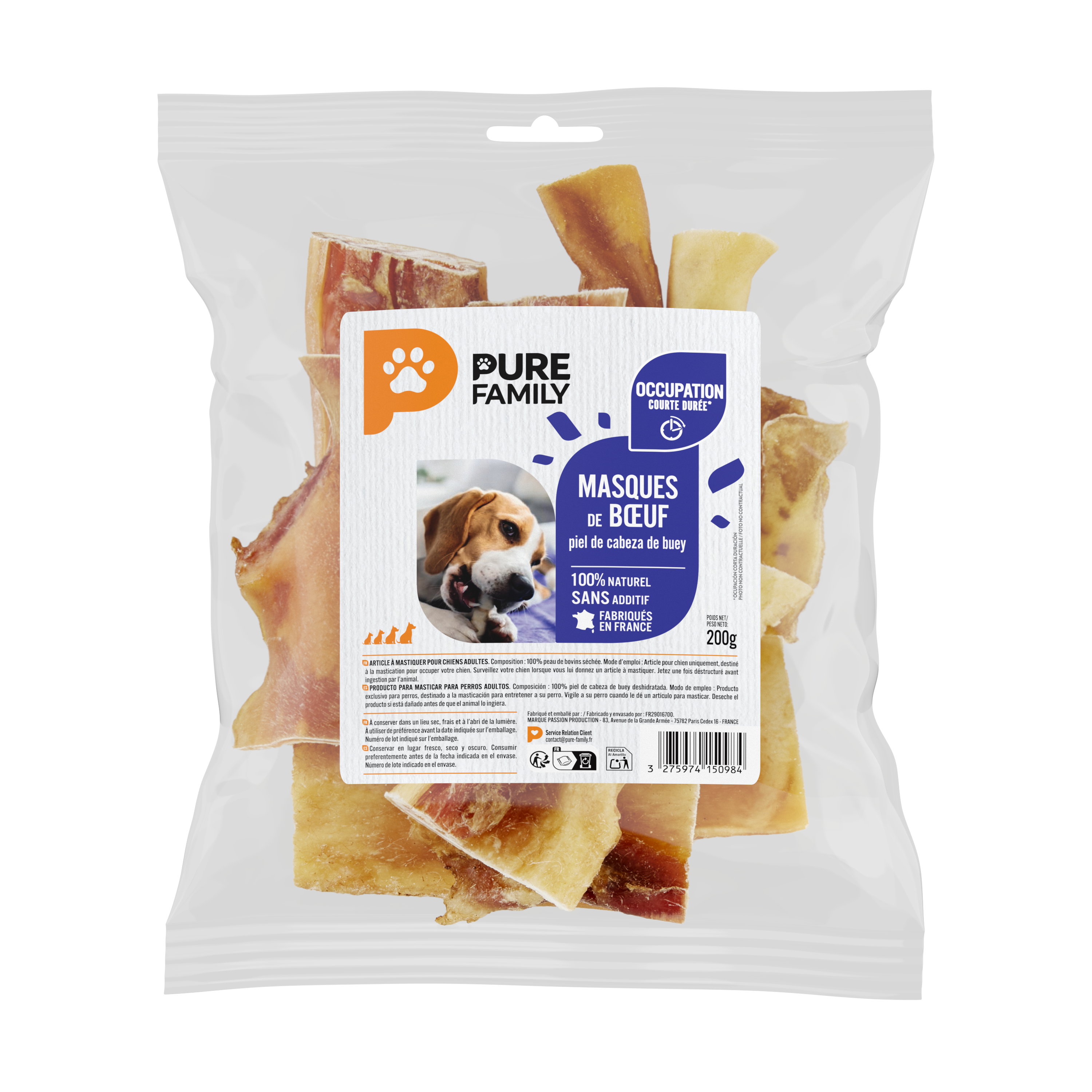 Pure Family - Sachet de friandises masques de bœuf pour chien - 200 g - PURE FAMILY - Image 2