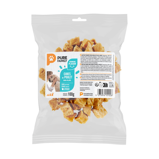 Pure Family - Sachet de friandises cubes de poulet pour chien - 100 g - PURE FAMILY - Image 2