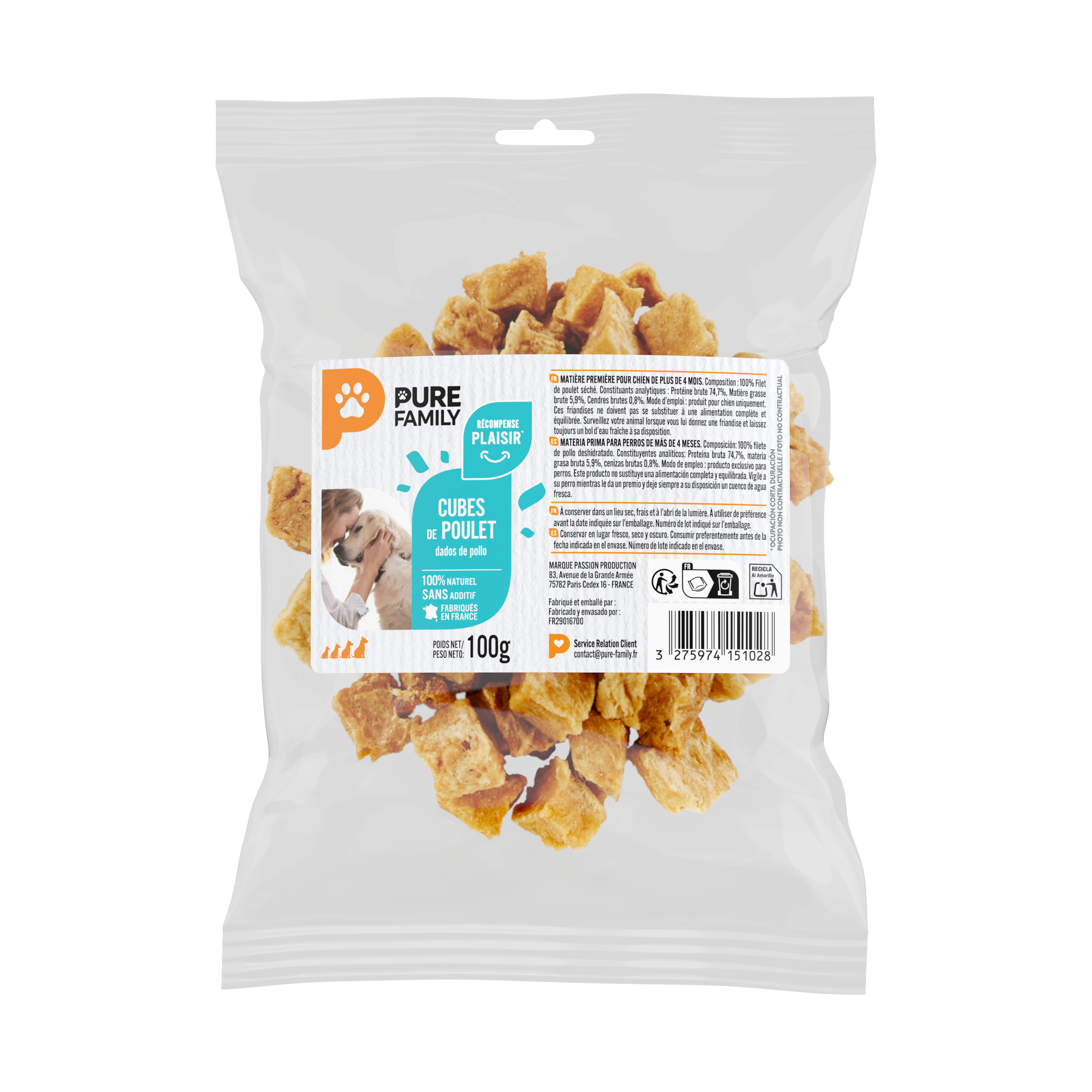 Pure Family - Sachet de friandises cubes de poulet pour chien - 100 g - PURE FAMILY - Image 2