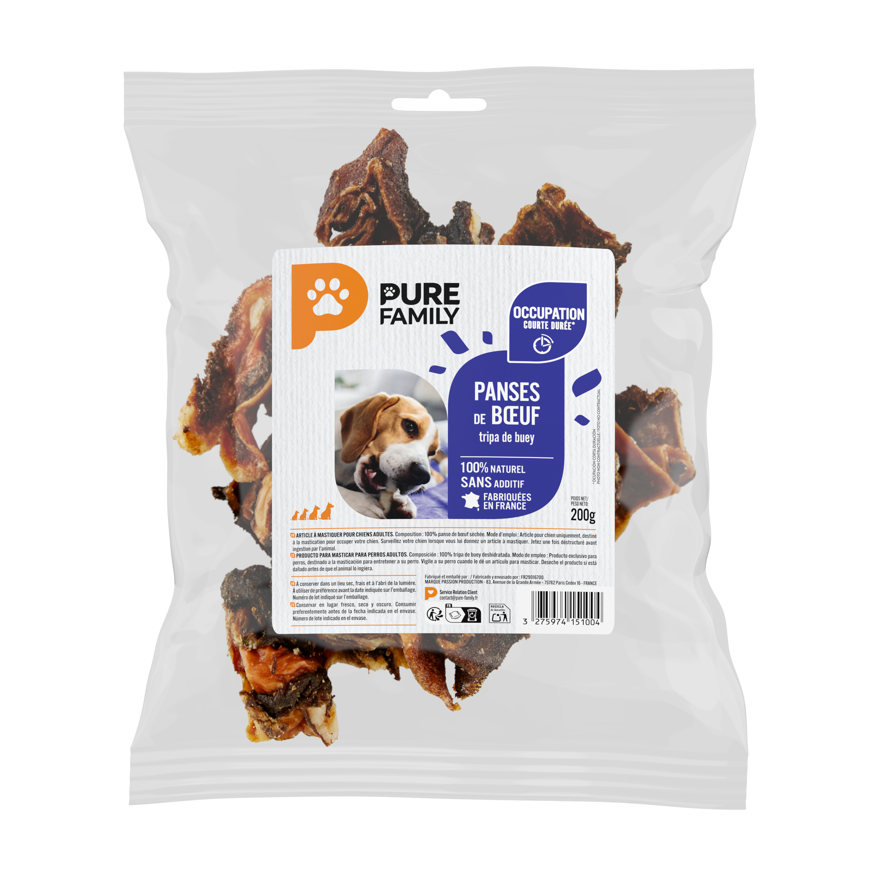 Pure Family - Sachet de friandises panses de bœuf pour chien - 200 g - PURE FAMILY - Image 1