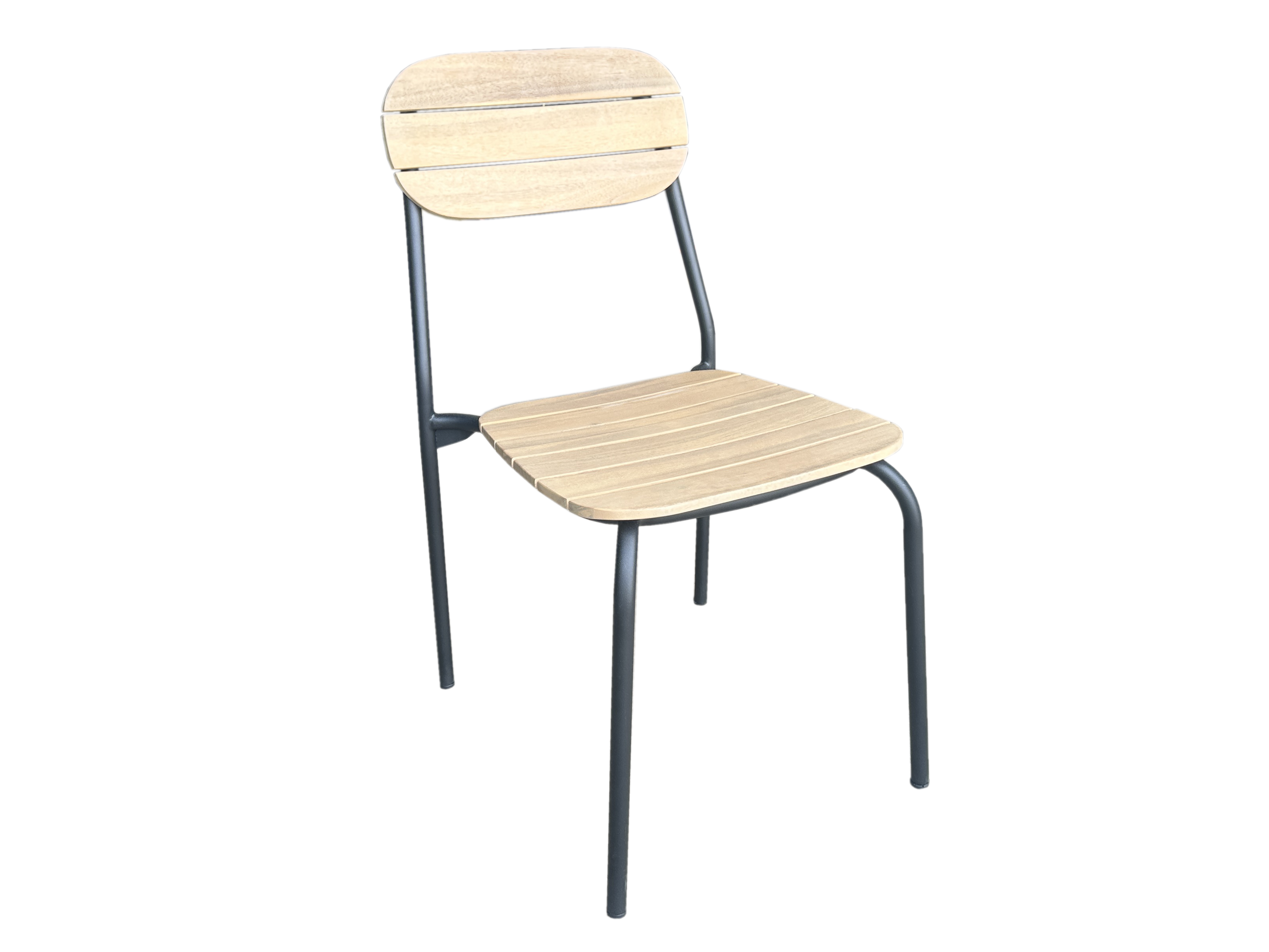 Ecloz - Chaise de jardin acier bois empilable noir Fedora ECLOZ