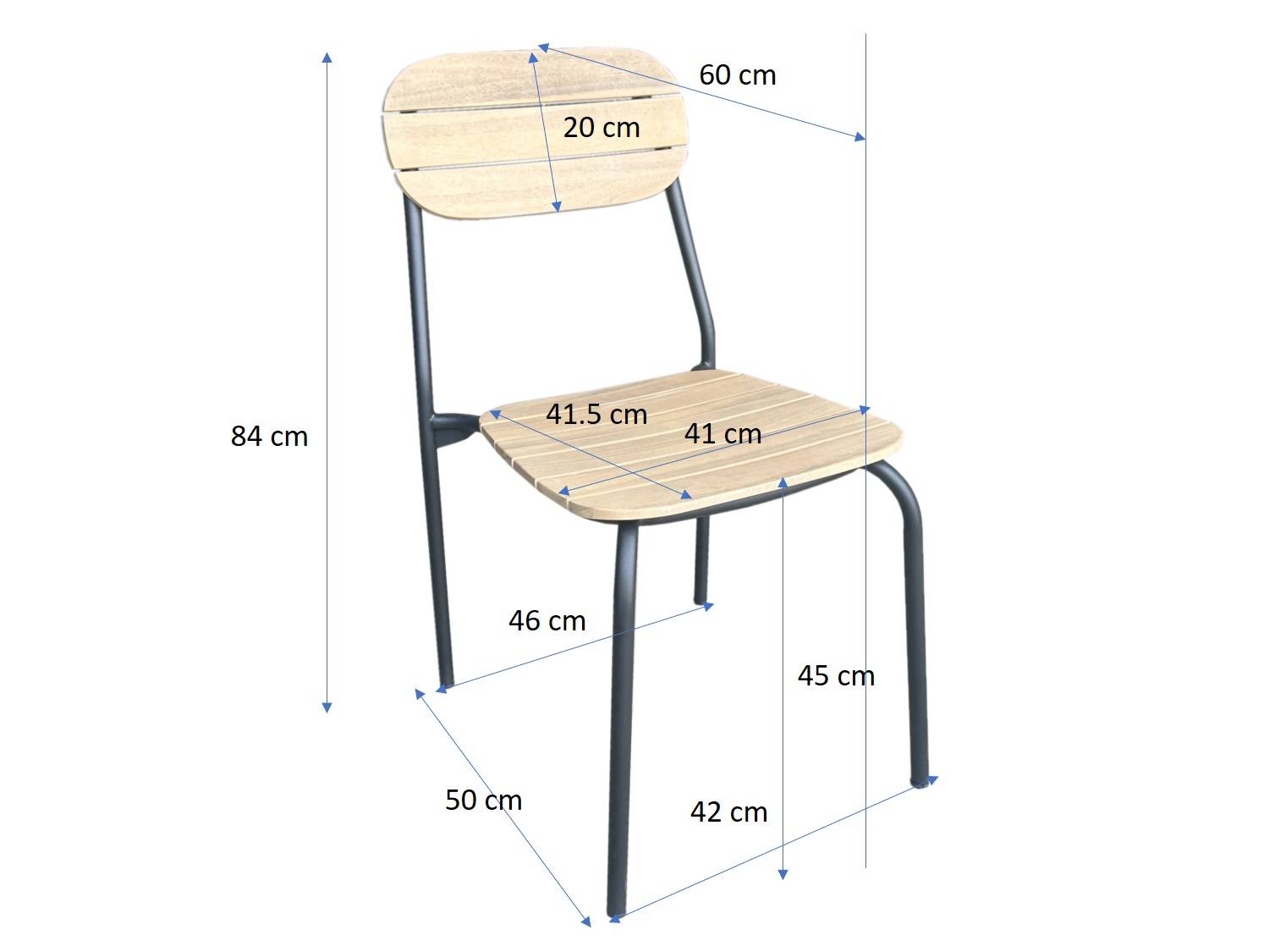 Ecloz - Chaise de jardin acier bois empilable noir Fedora ECLOZ - Image 2