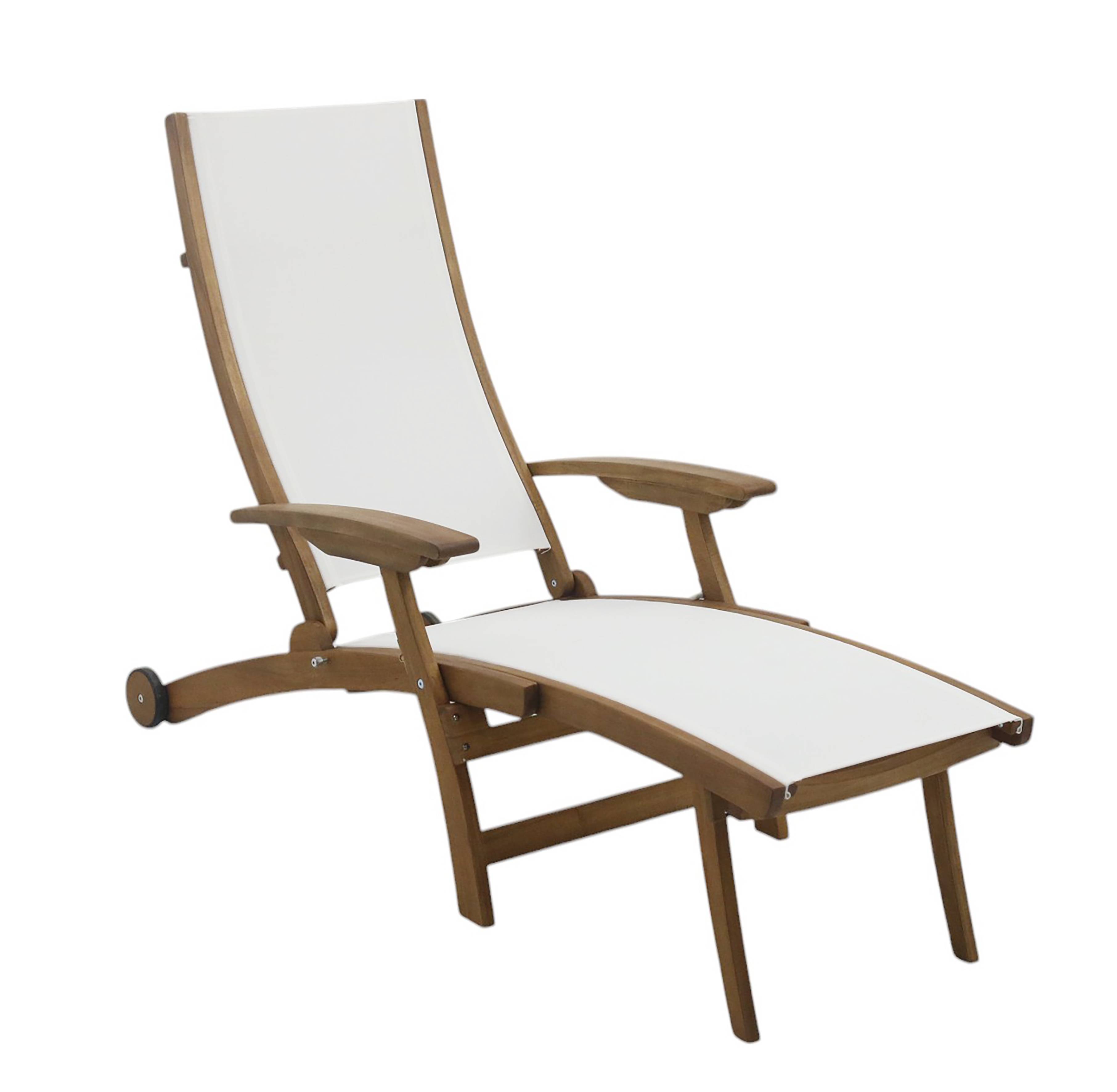 Ecloz - Bain de soleil bois polyester pliant à roulettes Debby Blanc ECLOZ - Image 1