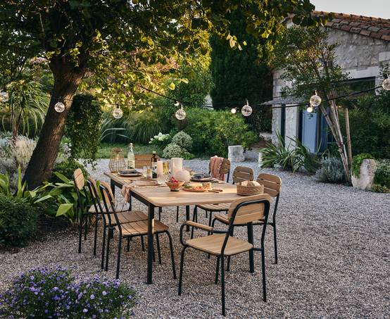 Ecloz - Fauteuil de jardin acier bois empilable noir Fedora ECLOZ - Image 7