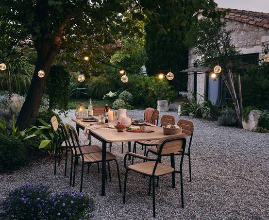 Ecloz - Fauteuil de jardin acier bois empilable noir Fedora ECLOZ - Image 8