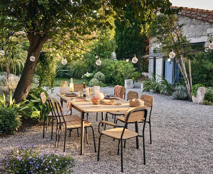 Ecloz - Fauteuil de jardin acier bois empilable noir Fedora ECLOZ - Image 6
