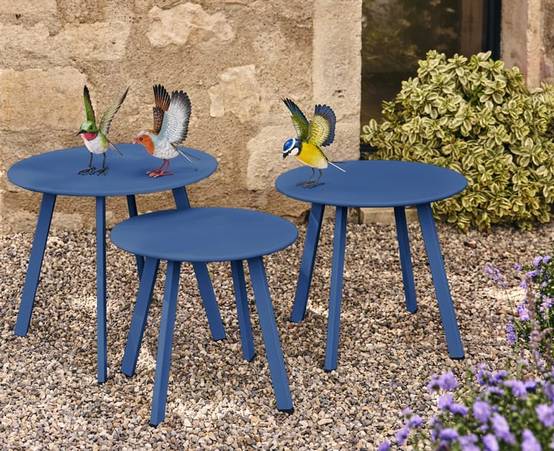 Ecloz - Ensemble 3 tables d'appoint de jardin acier sable Fanette ECLOZ - Image 7