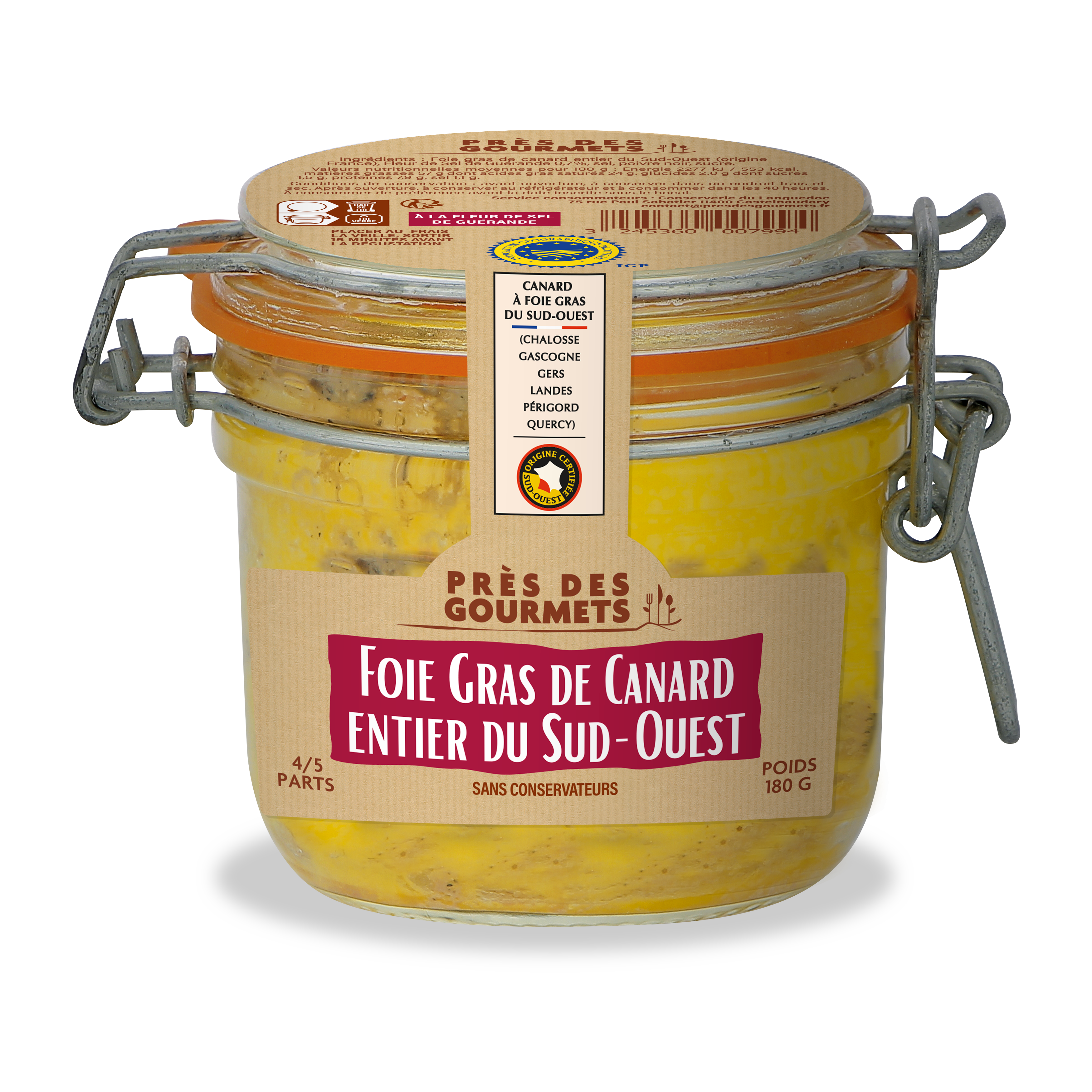 Près des Gourmets - Foie gras de canard entier du Sud-Ouest 180 g - Près des gourmets