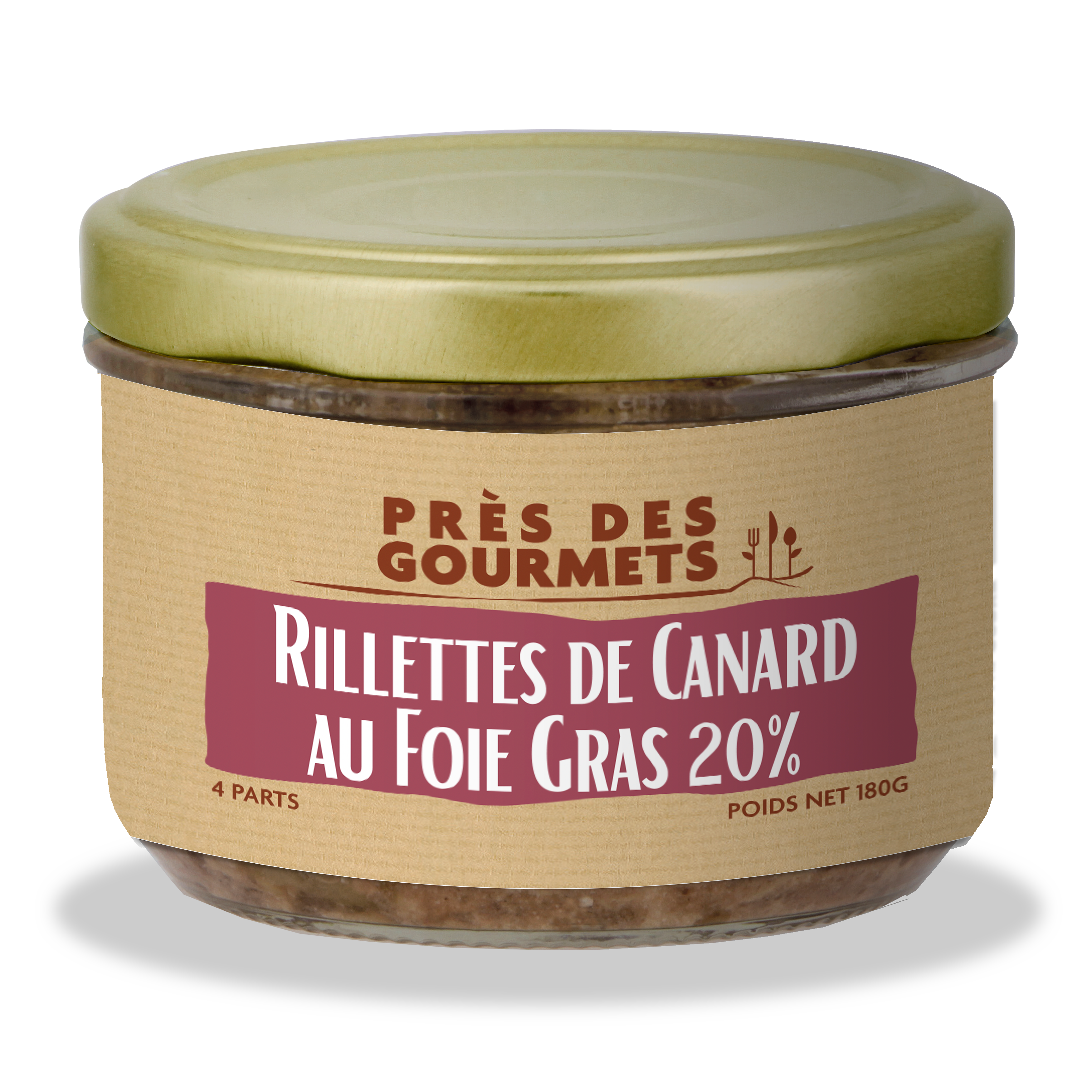 Près des Gourmets - Rillettes de canard au foie gras 180 g - Près des gourmets
