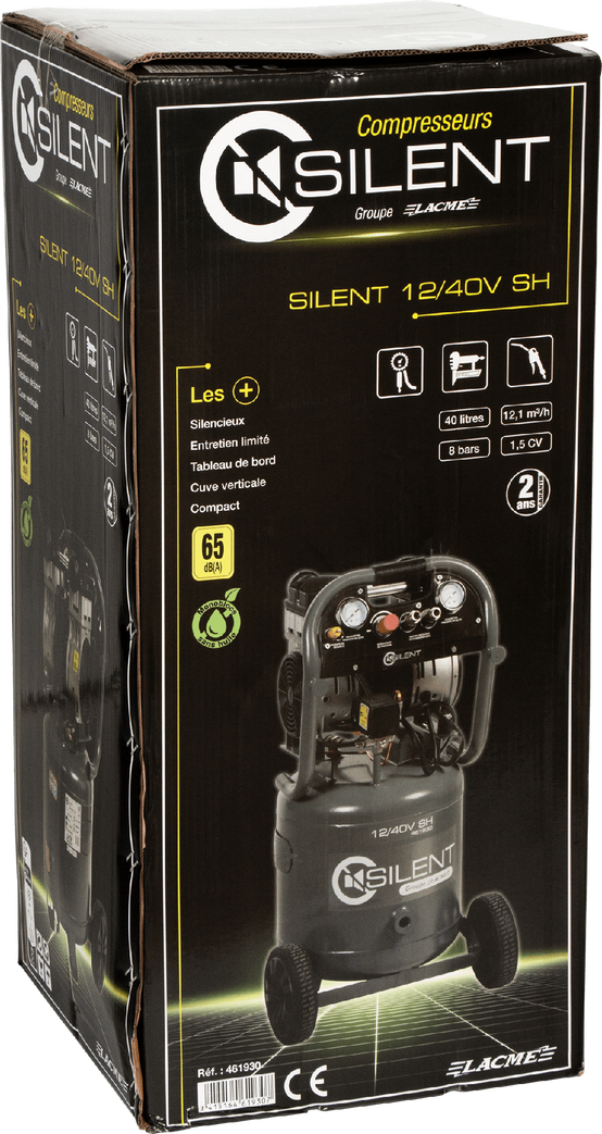 Lacme - Compresseur mobile SILENT 12/40V SH - 12 m³/h monophasé - 40 litres - 8 bar - LACMÉ - Image 2