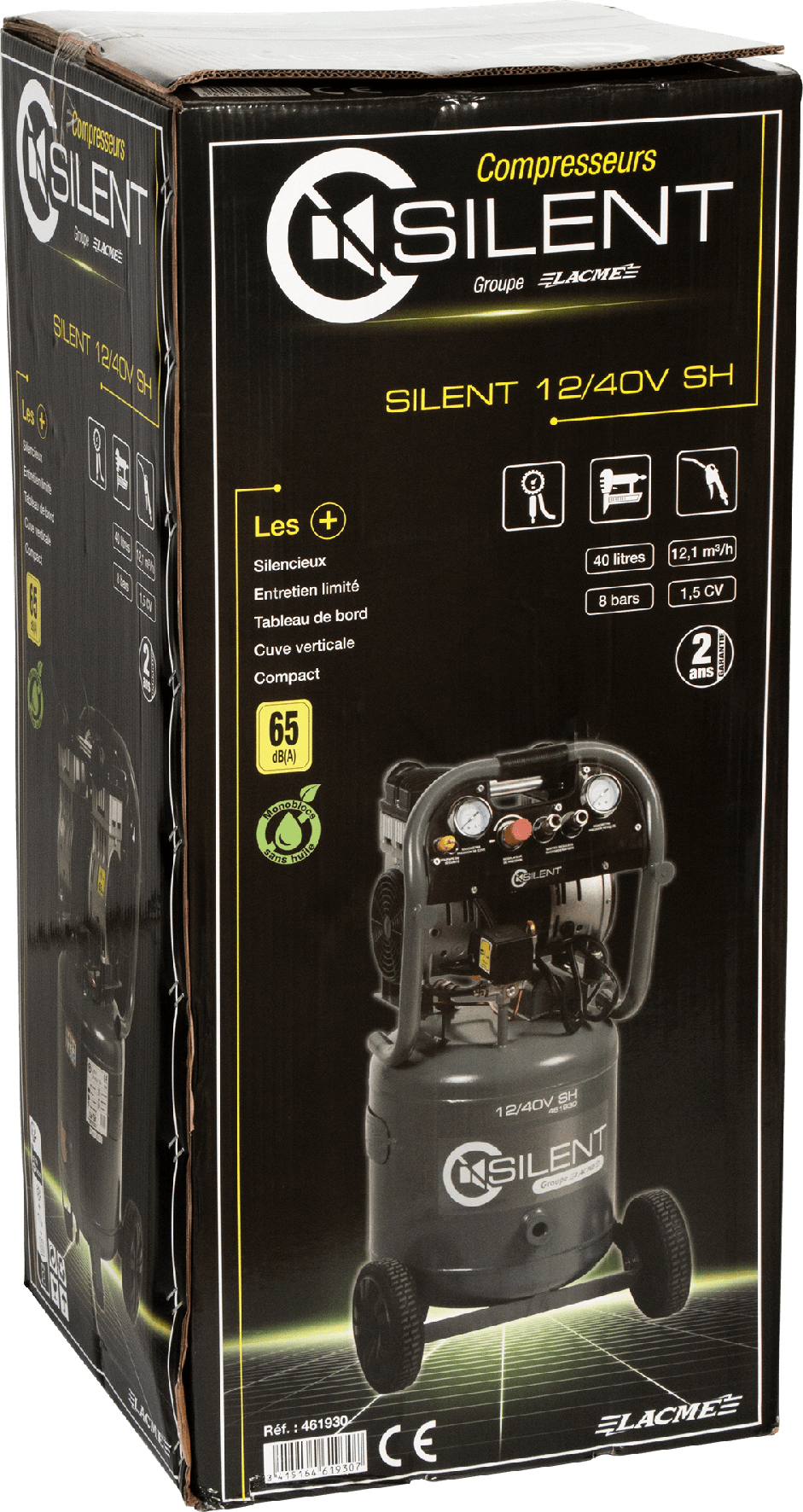 Lacme - Compresseur mobile SILENT 12/40V SH - 12 m³/h monophasé - 40 litres - 8 bar - LACMÉ - Image 2