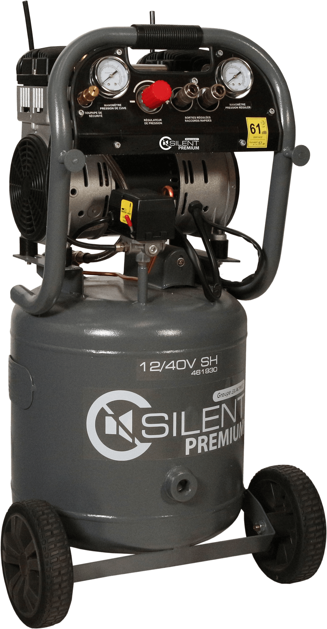 Lacme - Compresseur mobile SILENT 12/40V SH - 12 m³/h monophasé - 40 litres - 8 bar - LACMÉ
