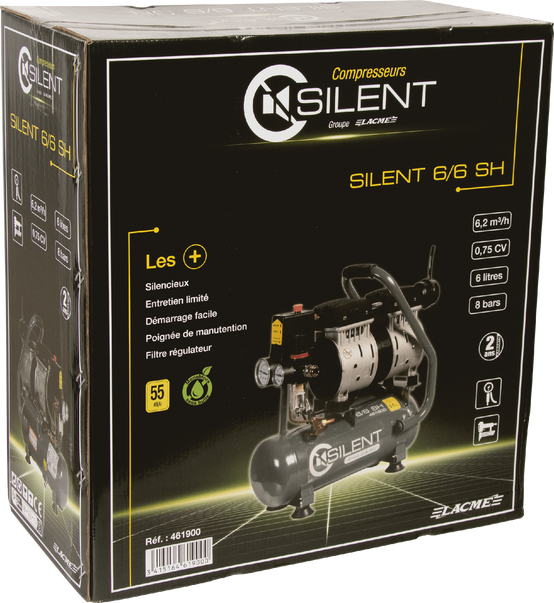 Lacme - Compresseur portatif SILENT 6/6 SH - 6 m³/h monophasé - 6 litres - 8 bar - LACMÉ - Image 1