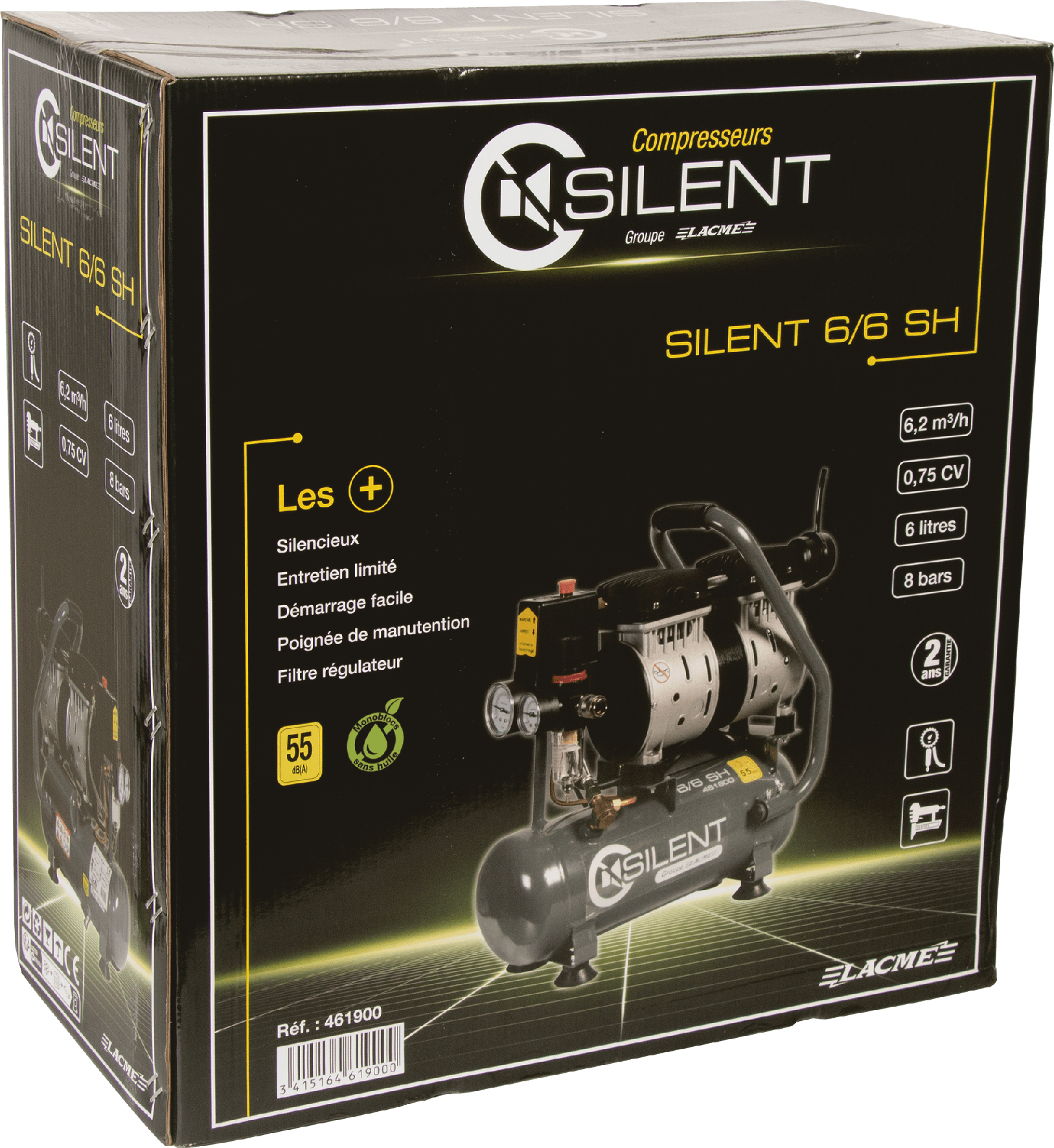 Lacme - Compresseur portatif SILENT 6/6 SH - 6 m³/h monophasé - 6 litres - 8 bar - LACMÉ