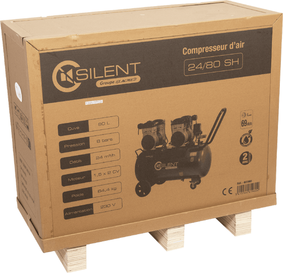 Lacme - Compresseur mobile SILENT 24/80 SH - 24 m³/h monophasé - 80 litres - 8 bar - LACMÉ - Image 3