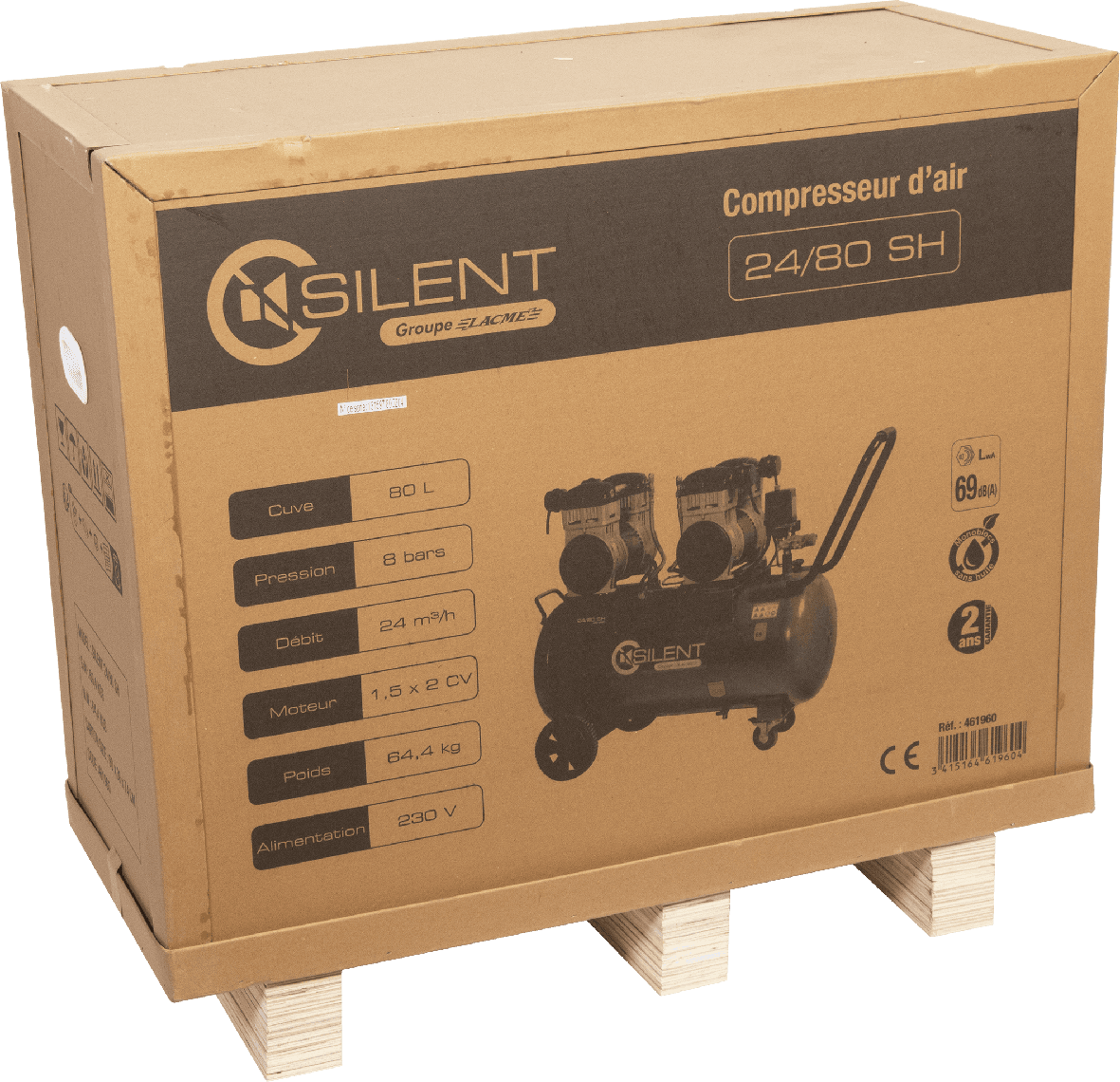 Lacme - Compresseur mobile SILENT 24/80 SH - 24 m³/h monophasé - 80 litres - 8 bar - LACMÉ - Image 3