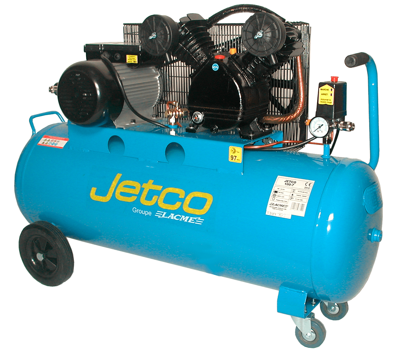 Lacme - Compresseur mobile JETCO 100 - 18 m³/h monophasé - 100 litres - 8 bar - LACMÉ - Image 1