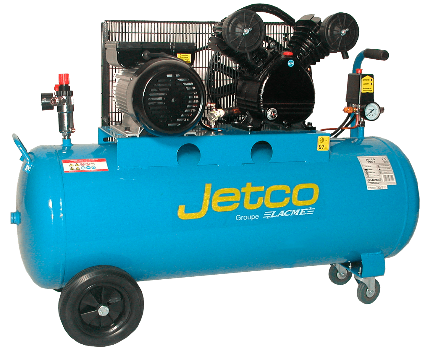 Lacme - Compresseur mobile JETCO 100 - 18 m³/h monophasé - 100 litres - 8 bar - LACMÉ - Image 2