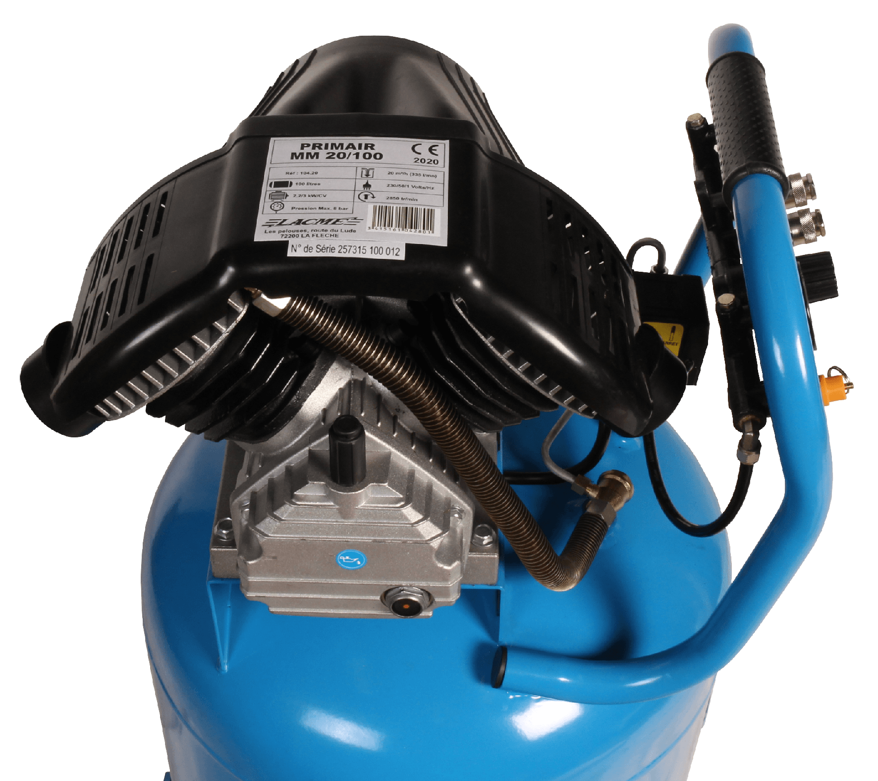 Lacme - Compresseur monobloc PRIMAIR MM20/100V - 20 m³/h monophasé - 100 litres - 8 bar - LACMÉ - Image 4