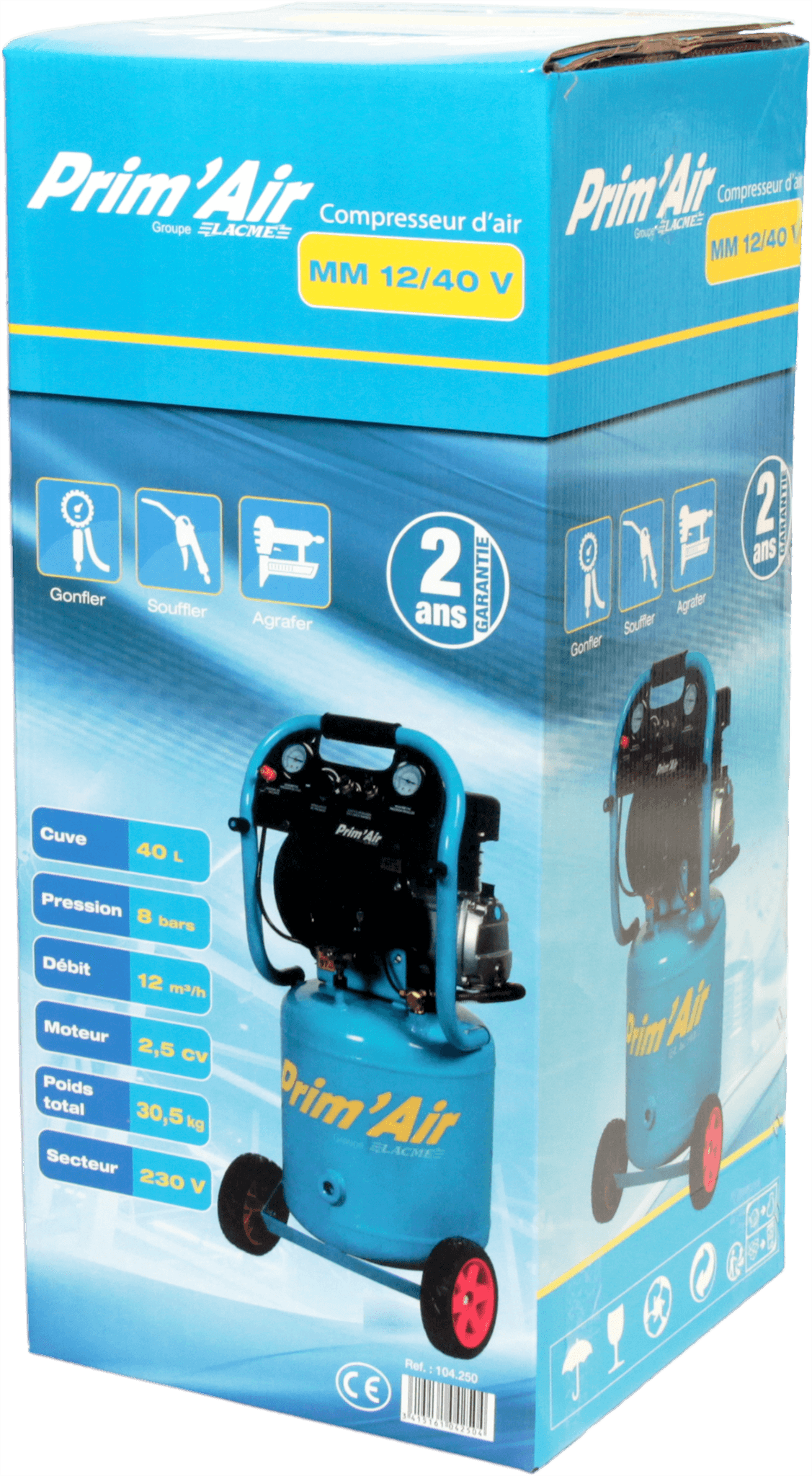 Lacme - Compresseur mobile PRIMAIR 12/40V - 12 m³/h monophasé - 40 litres - 8 bar - LACMÉ - Image 1