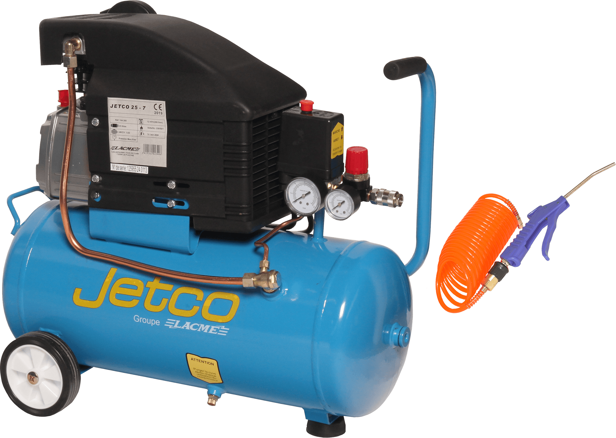 Lacme - Compresseur mobile JETCO 25 - 12 m³/h monophasé - 24 litres - 8 bar - LACMÉ - Image 3