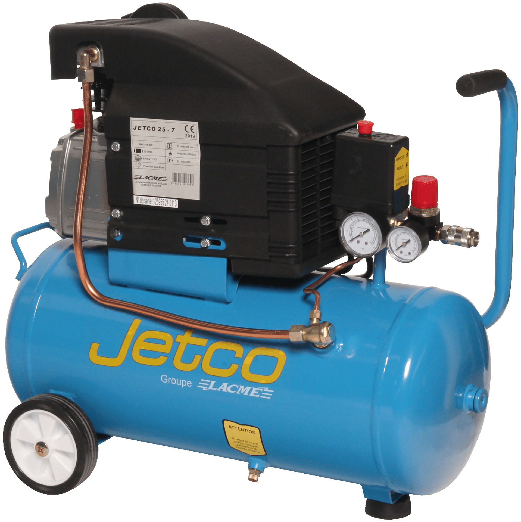 Lacme - Compresseur mobile JETCO 25 - 12 m³/h monophasé - 24 litres - 8 bar - LACMÉ - Image 2