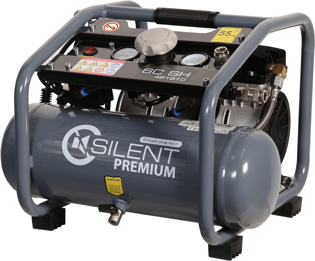 Lacme - Compresseur portatif SILENT 6C SH - 6 m³/h monophasé - 6 litres - 8 bar - LACMÉ