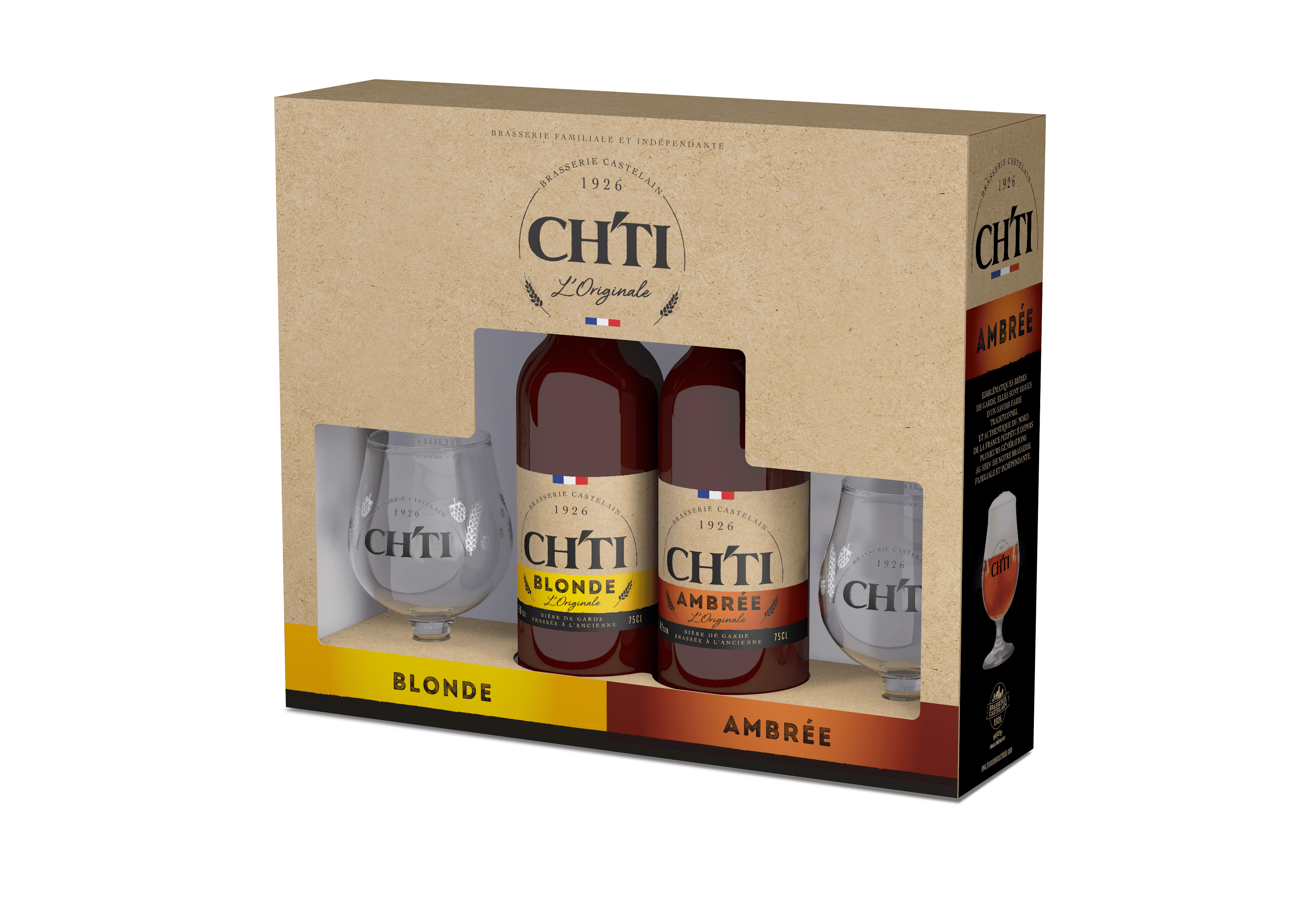 Chti - Coffret bières 2 x 75 cl + 2 verre "Ch'ti" - Brasserie Castelain
