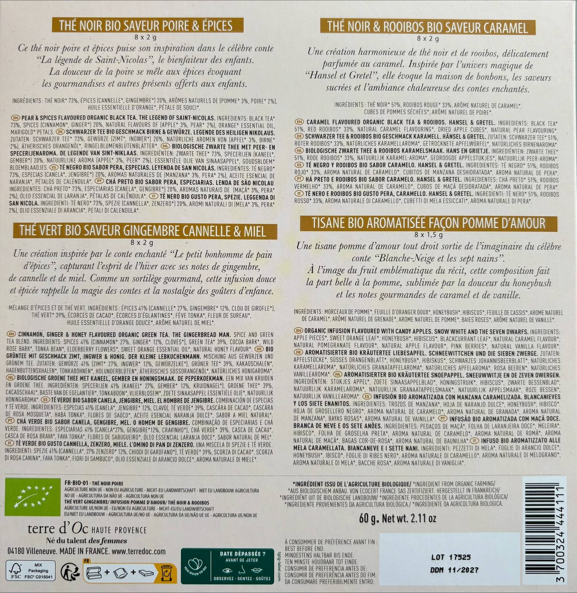 Terre d'Oc - Coffret assortiment de 32 sachets de thés BIO de noël 60 g  - Terre d'Oc - Image 3