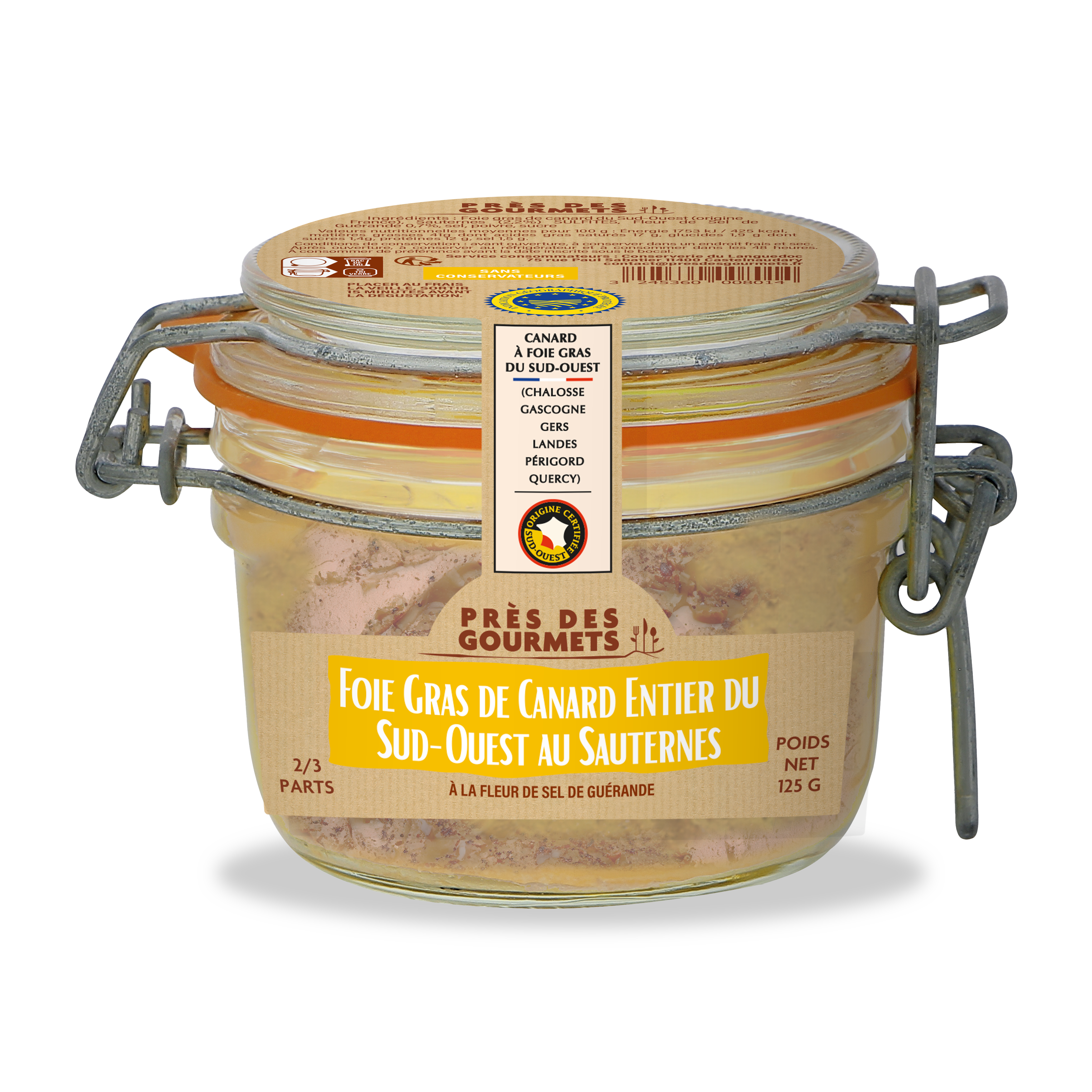 Près des Gourmets - Foie gras entier de canard au Sauternes IGP Sud-Ouest 125g - Près des gourmets