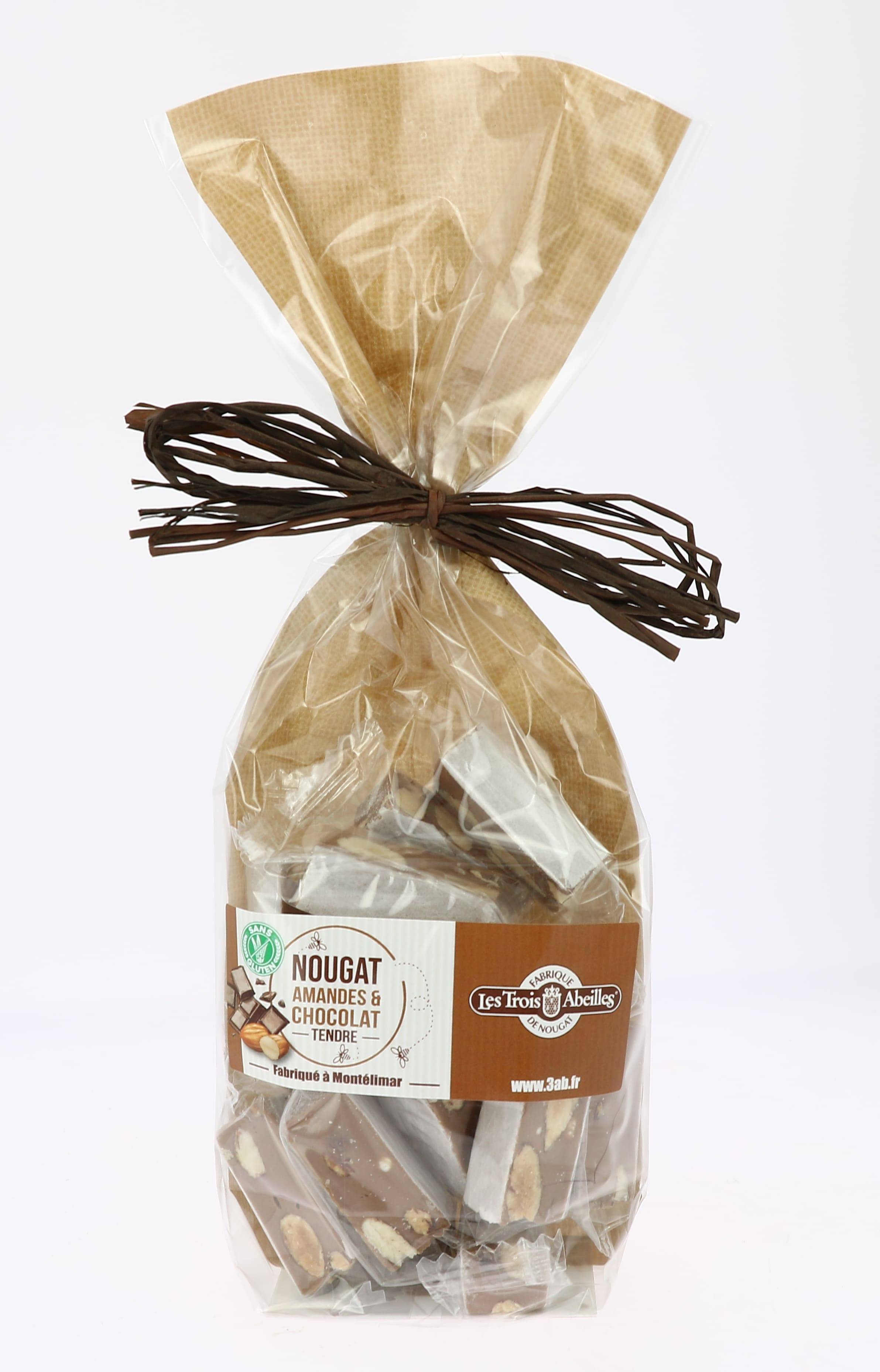 Les Trois Abeilles - Sachet de nougat tendre 25% d'amandes et chocolat  150 g - Les Trois Abeilles