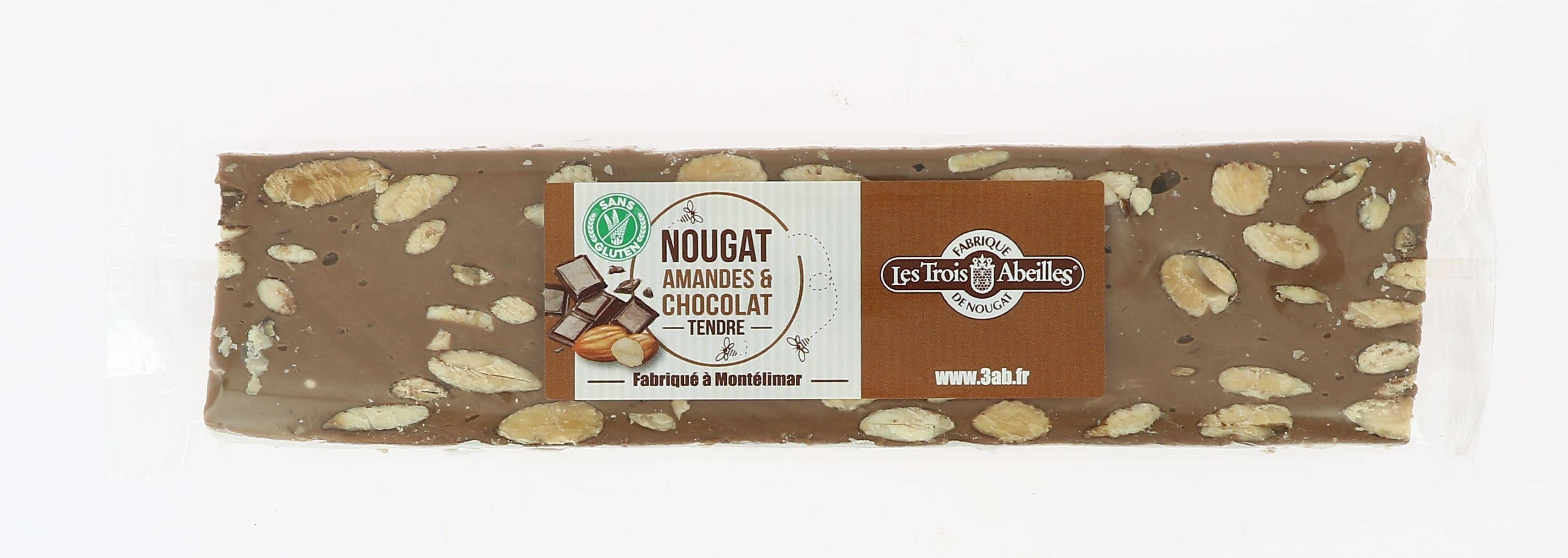 Les Trois Abeilles - Barre de nougat tendre 25% d'amandes et chocolat  100 g - Les Trois Abeilles
