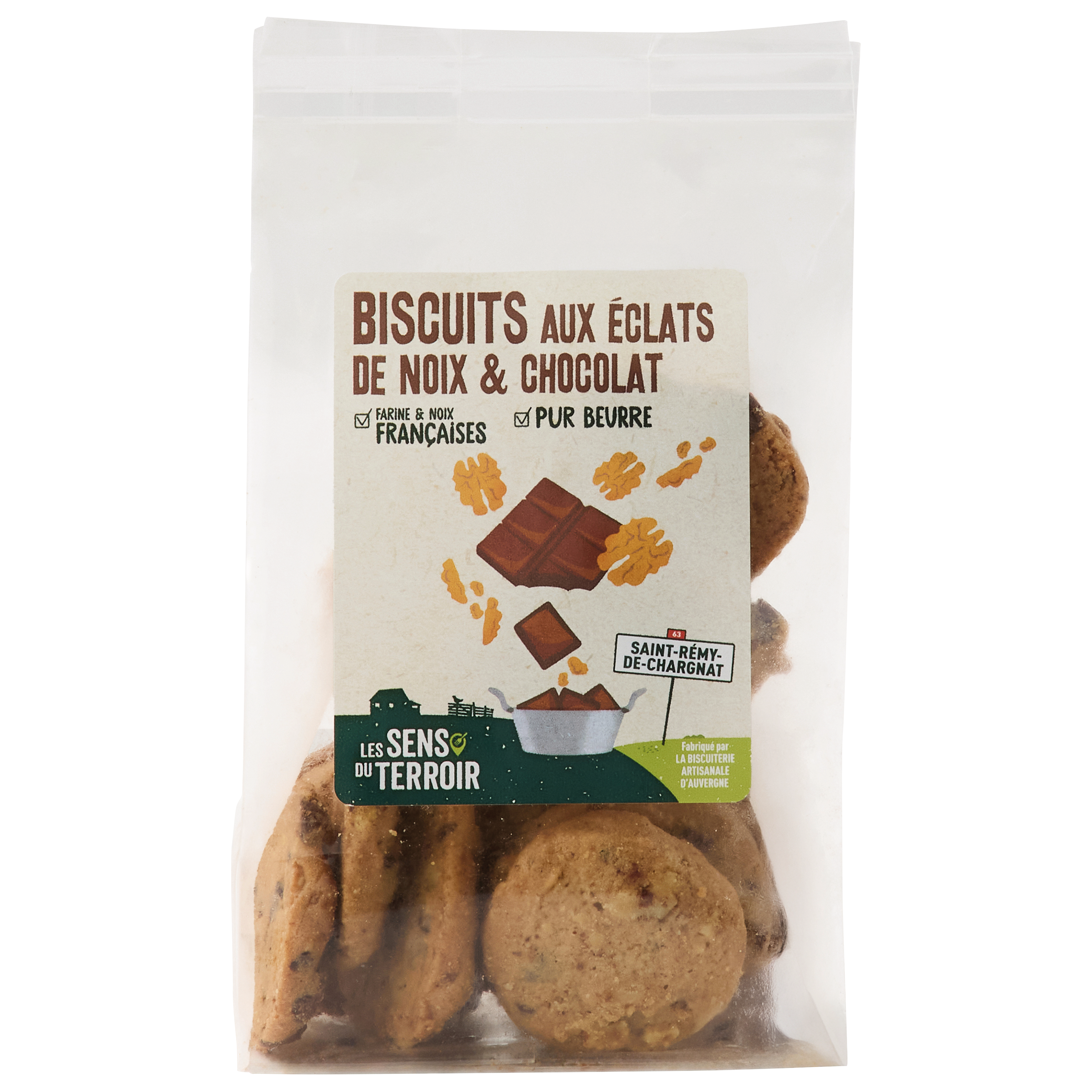 Les Sens du Terroir - Biscuits aux éclats de noix et chocolat 150 g  - Les Sens du Terroir