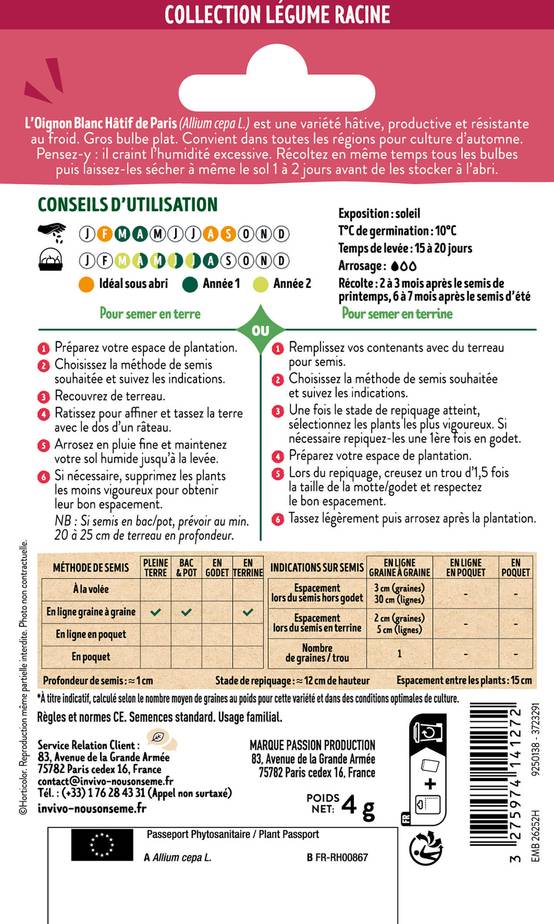 Invivo Nous On Sème - Oignon Blanc Hâtif de Paris sachet de 4g - Série 2 - INVIVO Nous on sème - Image 2