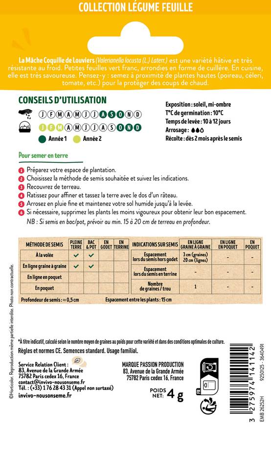 Invivo Nous On Sème - Mache Coquille de Louviers sachet de 4g - Série 1 - INVIVO Nous on sème - Image 2