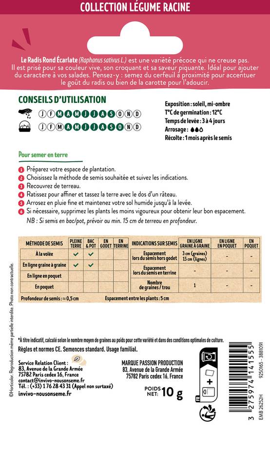 Invivo Nous On Sème - Radis Rond Ecarlate sachet de 10g - Série 1 - INVIVO Nous on sème - Image 2
