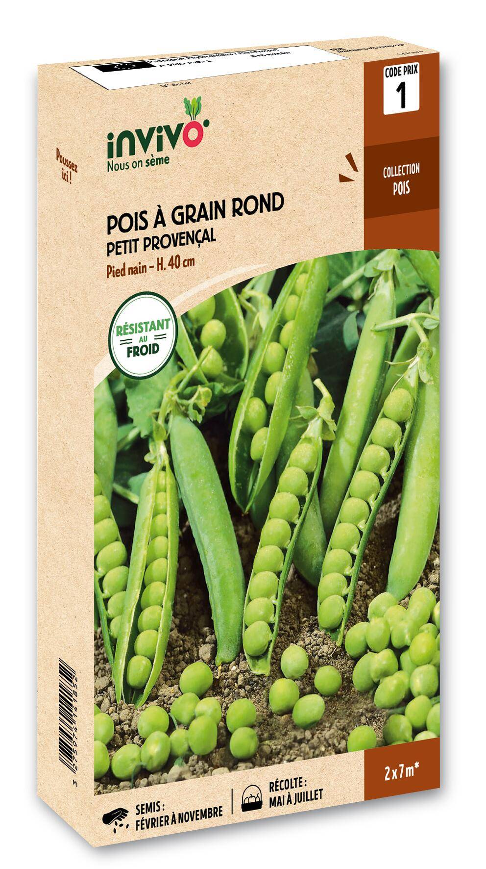Invivo Nous On Sème - Pois Nain à Grain Rond Petit Provençal boîte de 200g - Série 1 - INVIVO Nous on sème