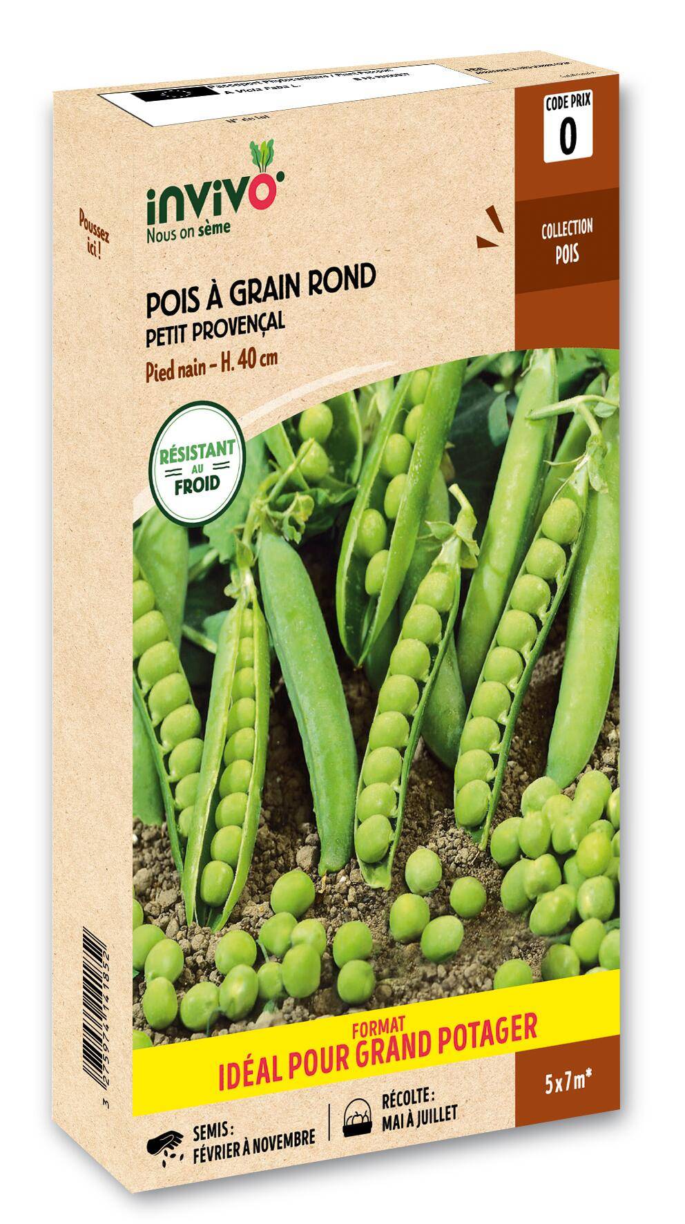 Invivo Nous On Sème - Pois Nain à Grain Rond Petit Provençal boîte de 500g  - Série 0 - INVIVO Nous on sème