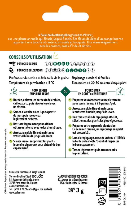 Ecloz - Souci double Orange King graines sachet 3 g - ECLOZ - Image 2