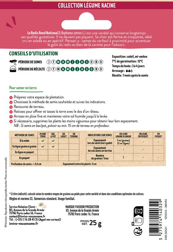 Invivo Nous On Sème - Radis Rond National 2 sachet de 25g grand modèle - Série 3 - INVIVO Nous on sème - Image 2