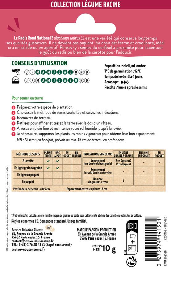 Invivo Nous On Sème - Radis Rond National 2 sachet de 10g - Série 0 - INVIVO Nous on sème - Image 2