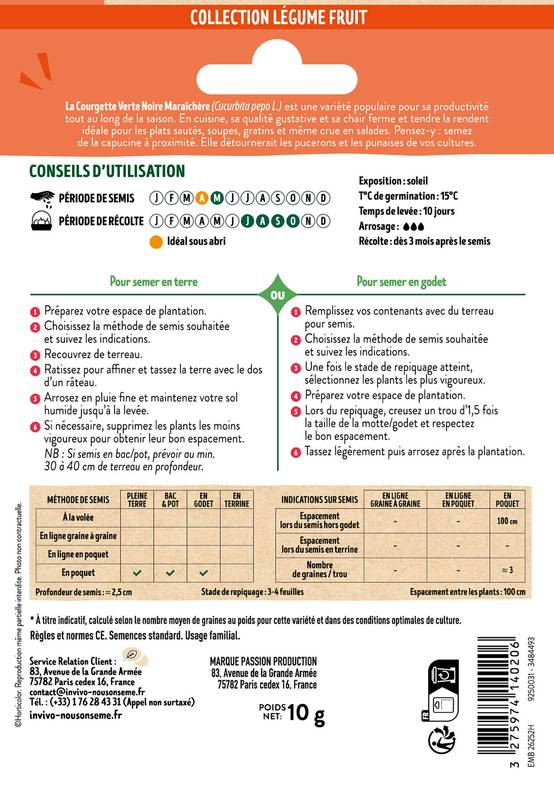 Invivo Nous On Sème - Courgette Verte Noire Maraîchère sachet de 10g grand modèle - Série 3 - INVIVO Nous on sème - Image 2