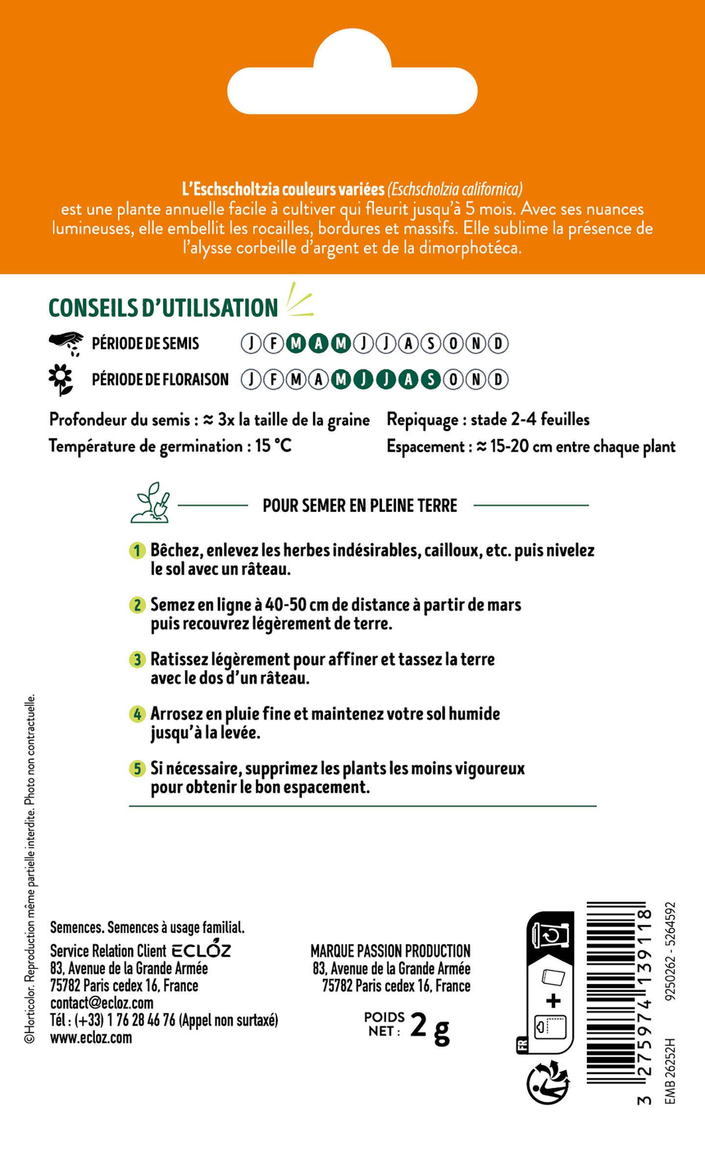 Ecloz - Eschscholtzia couleurs variées graines sachet 2 g - ECLOZ - Image 2